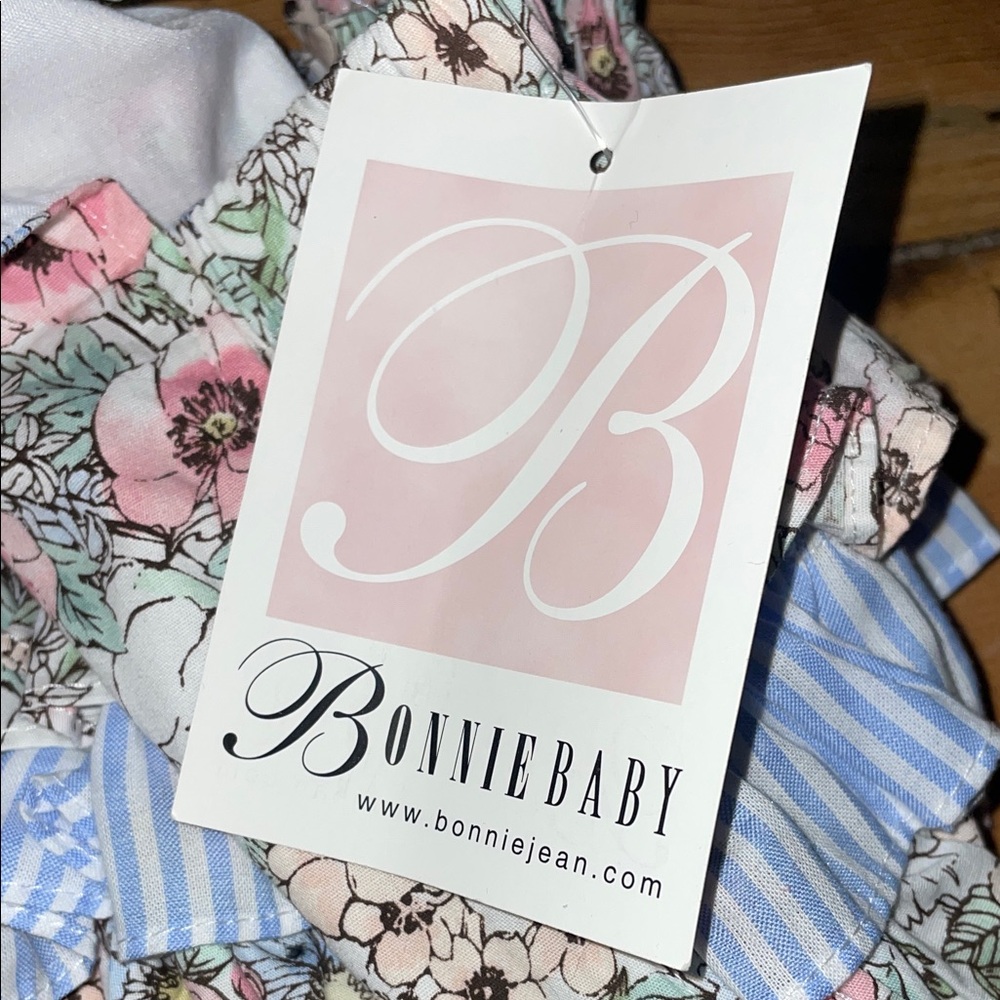 Bonnie Baby Floral Romper with Ruffle Sleeves, stripes, floral, size 12 months, - Picture 5 of 5